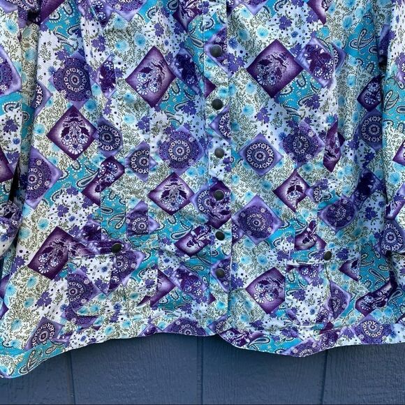 CJ Banks Purple Olive Turquoise Floral Paisley Snap Front Jacket 2X - Picture 4 of 8